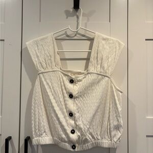 Madewell Cream Button-Front Cropped Top